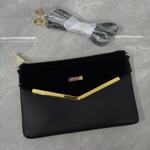 NWOT Joy & Iman Leather Velvet Clutch Crossbody Strap Purse Zipper Closure Bag